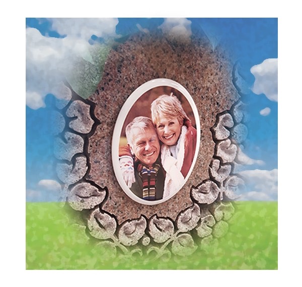 Ceramic portrait set into a granite memorial
