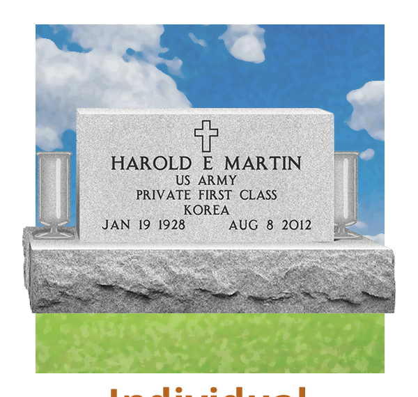 Individual veteran granite memorial with service emblem